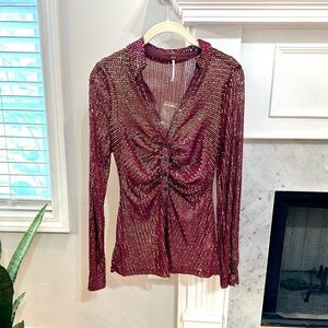 NWOT (New without tags). Dark Red Burgundy Free People Sequin Shirtee